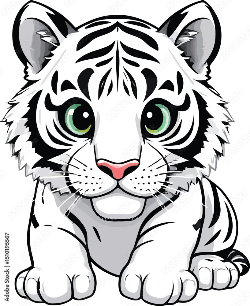 Fototapeta premium Cute cartoon a illustrator vector white tiger