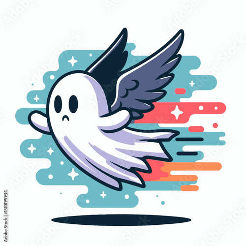 A sad ghost with wings and motion streaks, perfect for Halloween, supernatural, or gaming-themed websites and blogs.