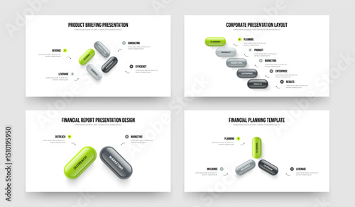 Marketing Campaign 4 5 2 3 Element Infographic Slideshow Design Collection. Consulting Launch Four Five Two Three Option Diagram Slide Layout Vector Illustration Set.