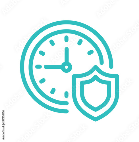 Clock and shield icon representing security and time management. Digital insurance icon cyber security symbols concept.