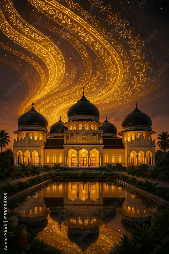 Fototapeta premium The Majesty of the Veranda of Mecca: Acehnese Batik, Baiturrahman Grand Mosque & Cultural Heritage in 3D