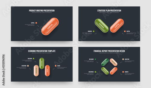 Enterprise Growth 1 2 3 4 Step Infographic Slideshow Design Bundle. Business Forecast One Two Three Four Element Diagram Slide Layout Vector Illustration Collection.