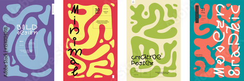 Funky liquid shapes set on abstract background. Bold colorful blobs, drops and splashes create groovy 60s 90s retro vibe. Psychedelic poster design with wavy organic fluid pattern. Vector illustration