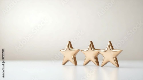 Three gold stars rating achievement symbol on white background