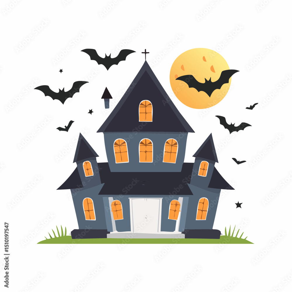 custom made wallpaper toronto digitalSpooky Haunted Mansion: A spooky haunted mansion with a full moon in the background, silhouetted bats, and ominous vibe.