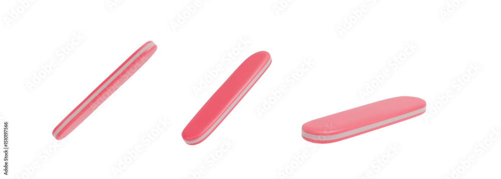 Set in 3d styling Pink nail file or manicure buff for palette. Nail file in different angles. Illustration on isolated white background