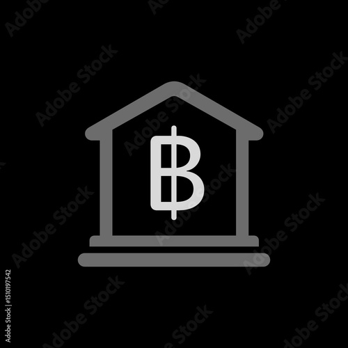 Baht Bank Building Outline Icon