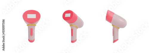 a set of 3d objects in different angles. Photoepilator for removing unwanted body hair. device for Slowing down hair growth. Vector illustration on isolated white background