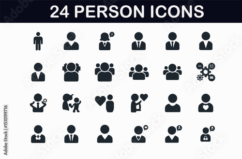 Collection of Flat Vector Icons Representing People and Relationships