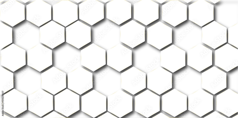 Fototapeta premium white and gray hexagon pattern line paper creative decorative elementgeometric honeycomb texture white background. 