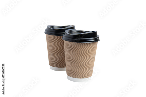 Two ripple paper coffee cups – PNG, front view, isolated on transparent background