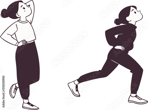 Woman Stretching or Exercising Poses Clipart vector illustration.