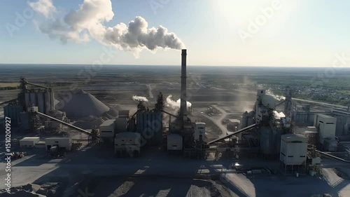 aerial view .Cement factory, industrial enterprise. The smoking factory chimney