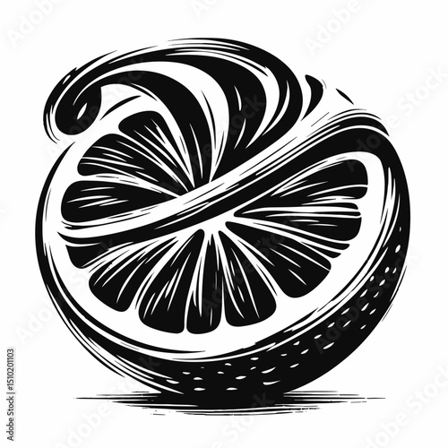 Citrus slice in stylized black design