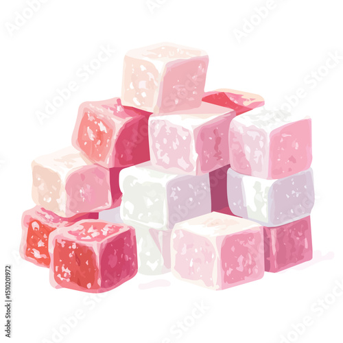 2D flat vector illustration of Loukoum Turkish Delight, isolated on a white background.