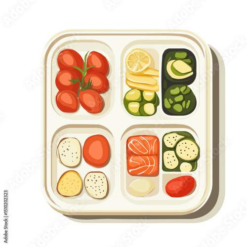 Meal Prep Box 2D flat vector illustration, isolated on a white background.