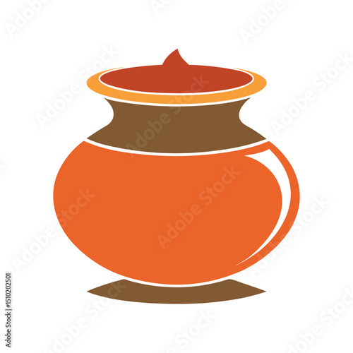 A simple vector illustration of a traditional clay pot with a lid on white background