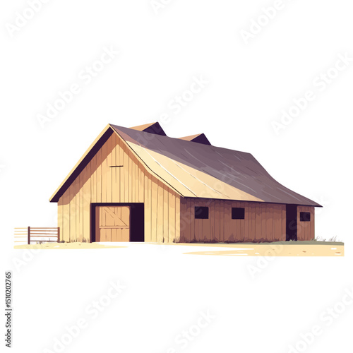 Livestock Barn vector 2D flat illustration, isolated on a white background.