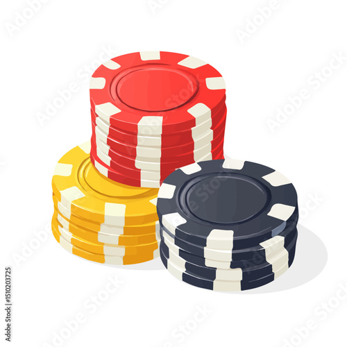 Poker Chips vector 2D flat illustration, isolated on a white background.