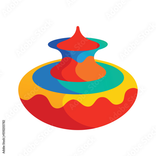 Vibrant abstract illustration of a colorful modern pot with rounded and curved shapes
