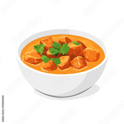 Indian Butter Chicken 2D flat vector illustration, isolated on a white background.
