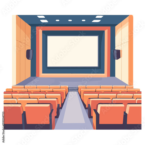 Lecture Hall vector 2D flat illustration, isolated on a white background.