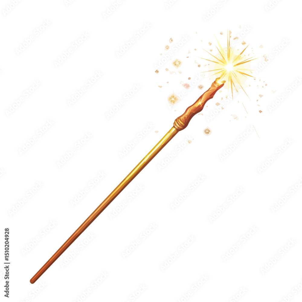 2D flat Magic Wand Spark vector illustration, isolated on a white background.