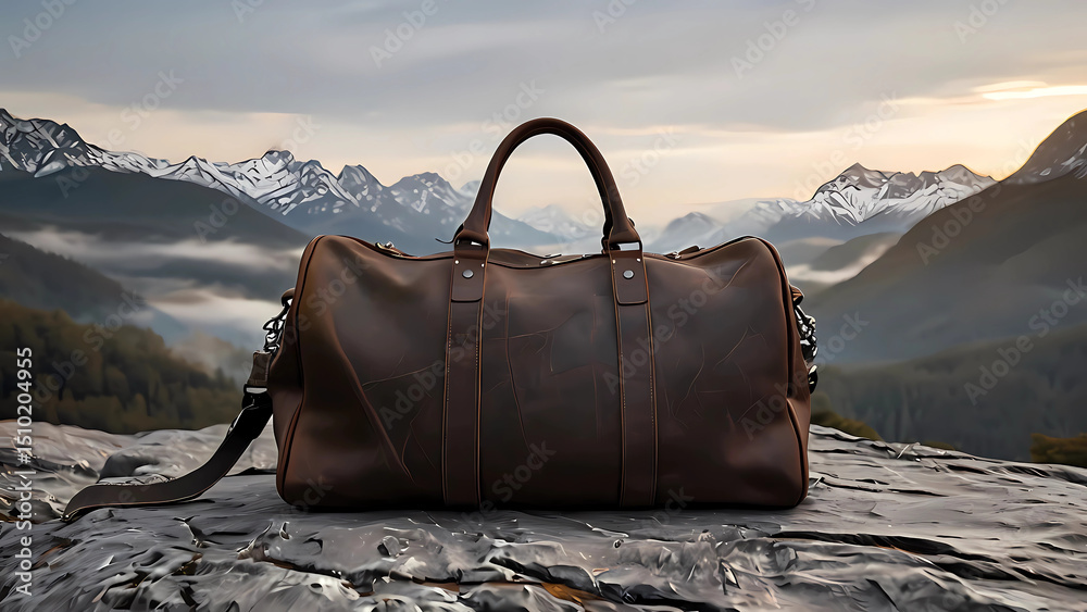 custom made wallpaper toronto digitalVintage Leather Travel Bag on Mountain View Trail Digital Illustration
