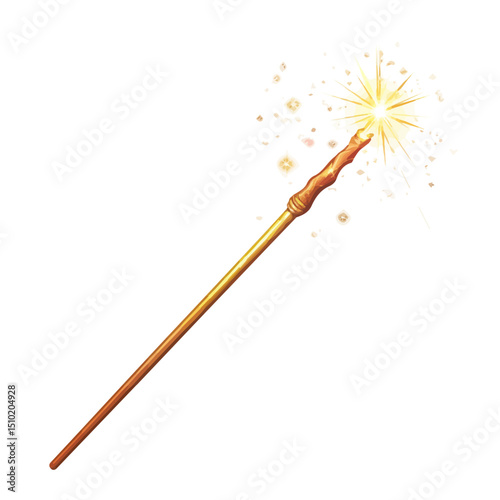 2D flat Magic Wand Spark vector illustration, isolated on a white background.