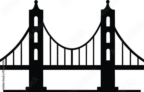 Majestic silhouette of a grand suspension bridge vector, Minimalist Golden Gate Bridge Simple Silhouette design