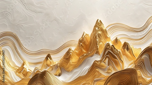 Abstract gold and white mountain landscape digital art