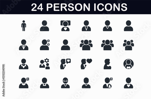 Collection of Flat Vector Icons Representing People and Relationships