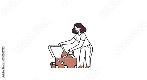 Woman Packing Suitcase for Travel in Casual Clothing