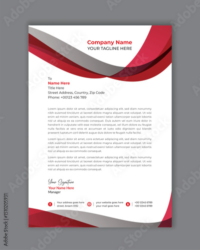 Modern and Professional Letterhead Design Template with Red and Gray Accents for Business Correspondence and Branding Materials Ready to Use