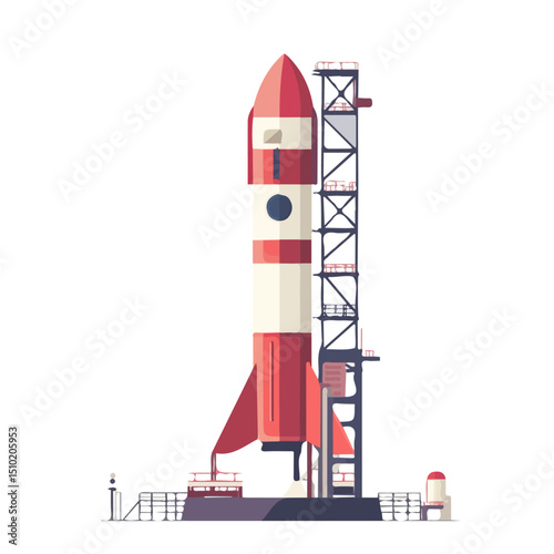 2D flat Rocket Launch Pad vector illustration, isolated on a white background.