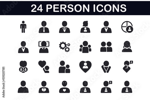 Collection of Flat Vector Icons Representing People and Relationships