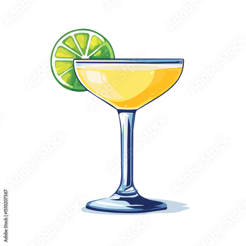 2D flat vector illustration of Margarita Glass, isolated on a white background.