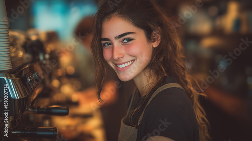 Baristas focused on preparing coffee orders behind the counter in a modern café, creating beverages in a fast-paced and professional environment.