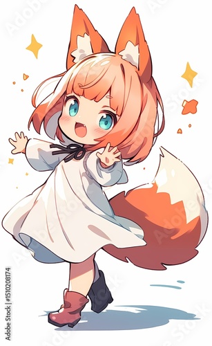 Cute anime character illustration of a youthful figure with orange hair and animal ears.