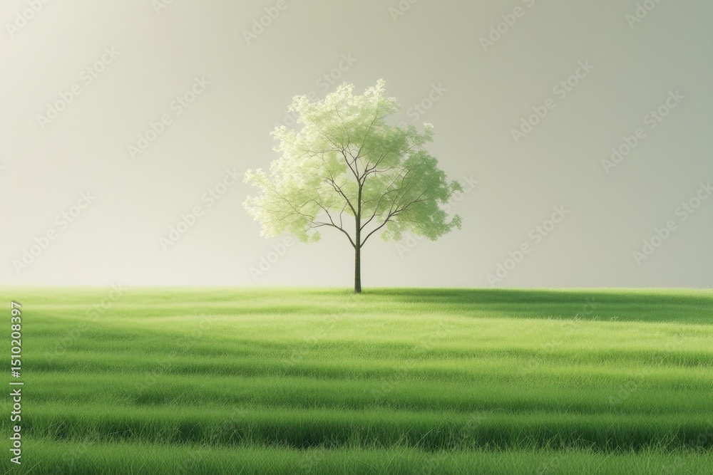 Fototapeta premium Serene Spring Lone Tree in Verdant Field