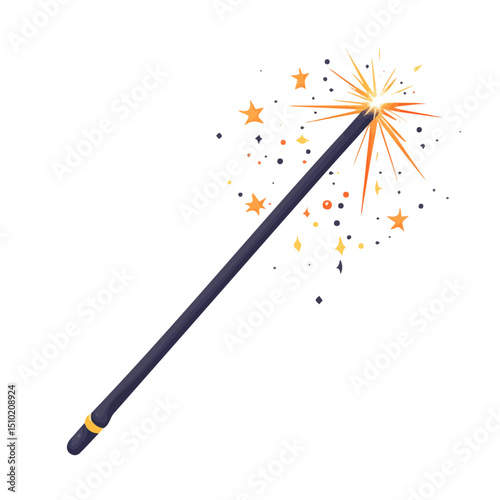 Magic Wand Spark vector 2D flat illustration, isolated on a white background.