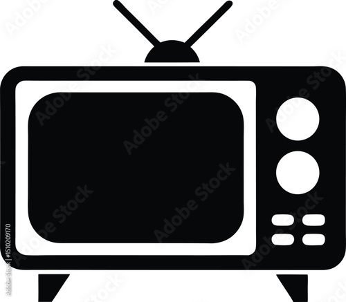Old tv black and white silhouette, television silhouette vector, tv icon symbol. vector illustration