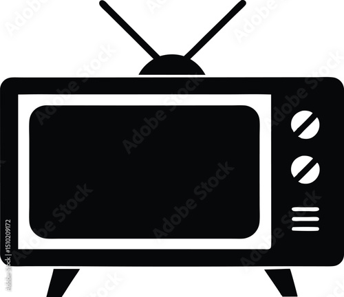 Old tv black and white silhouette, television silhouette vector, tv icon symbol. vector illustration