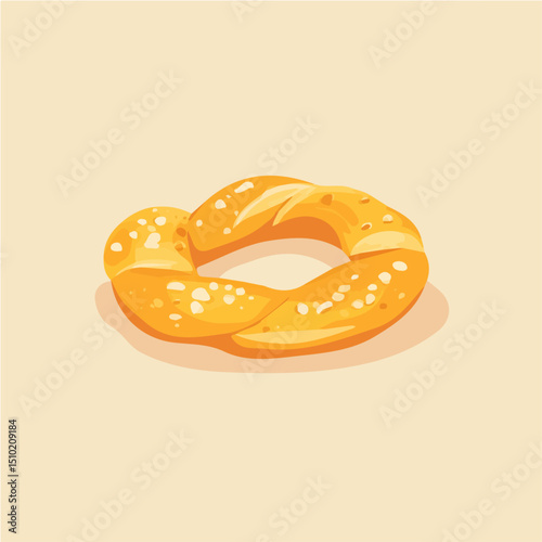 Pretzel 2D flat vector illustration, isolated on a white background.