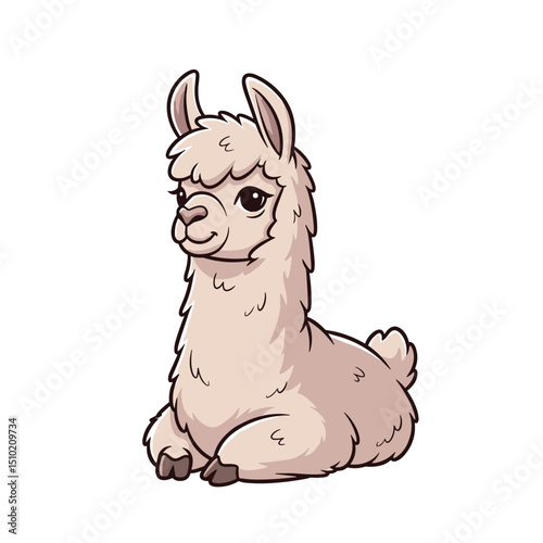 Adorable Beige Alpaca Sitting Cartoon Illustration