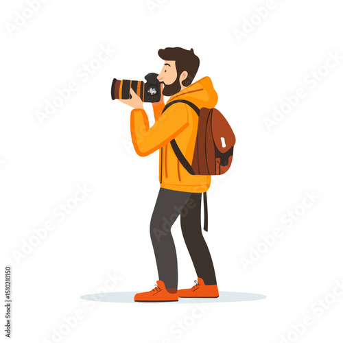 Photographer vector 2D flat illustration, isolated on a white background.