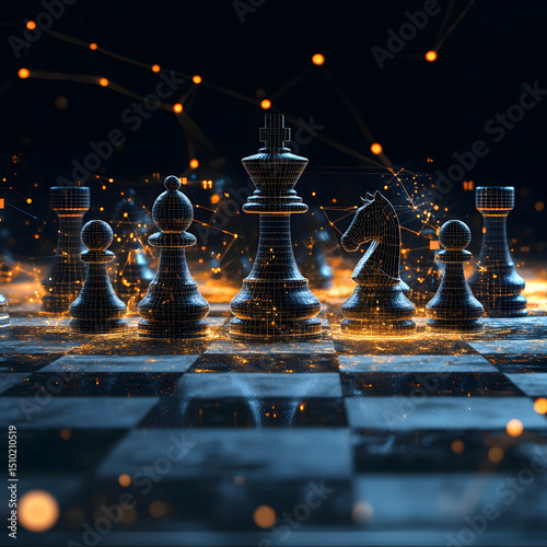 Planning for Success: Chess Pieces Against a Backdrop of Financial Graphs