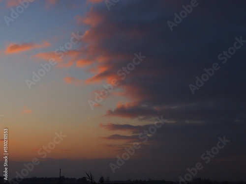 Sunset in Volano, a town in the province of Ferrara. Po Valley, Po Delta, Northern Italy. photo