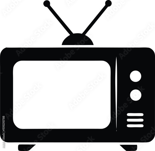 Old tv black and white silhouette, television silhouette vector, tv icon symbol. vector illustration