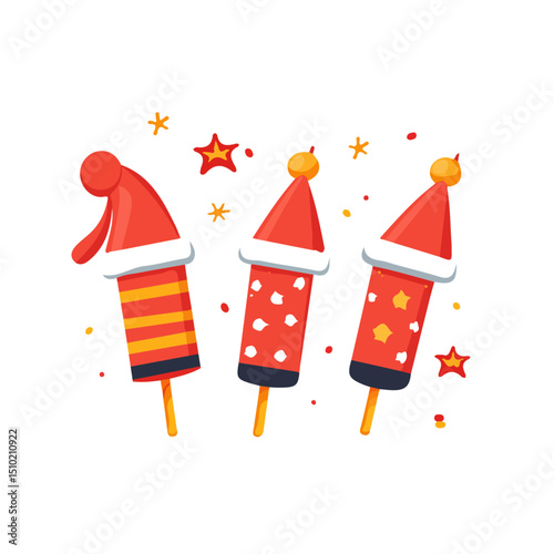 New Years Party Popper 2D flat vector illustration, isolated on a white background.